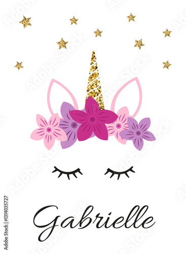 Vector illustration of a magic cute unicorn with stars