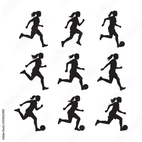 Female Soccer Player Silhouettes – Football Action Vector Set