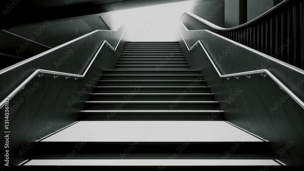 Ascending the Staircase of Light: A striking monochrome image of a staircase leading upwards towards a bright, inviting light, evoking a sense of hope, progress, and opportunity. Ascending the Staircase of Light: A striking monochrome image of a staircase leading upwards towards a bright, inviting light, evoking a sense of hope, progress, and opportunity.
