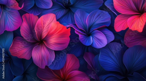 Vibrant Floral Background with Blue and Pink Hibiscus Blooms