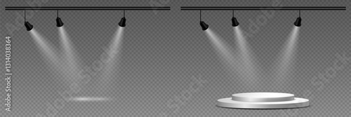 Light and effect set, spotlights and podium lighting. On a transparent background.