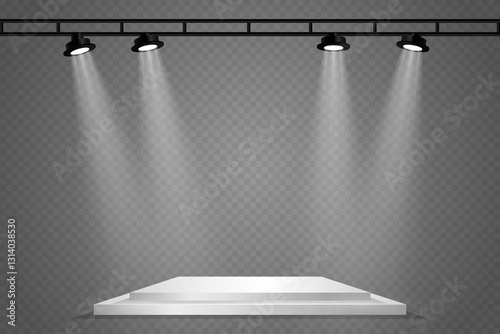 Spotlight and stage lighting, podium lighting effect. On a transparent background.