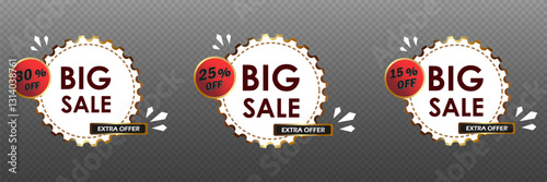 Set of sales and discounts, stickers and stickers. Discounts for purchases with percentage.