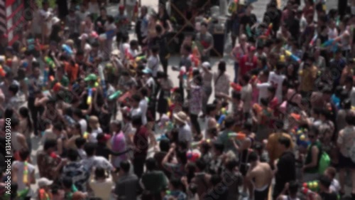 Wallpaper Mural Blurred footage of a crowd celebrating Songkran, Thailand's New Year festival, in Bangkok, Thailand. Torontodigital.ca