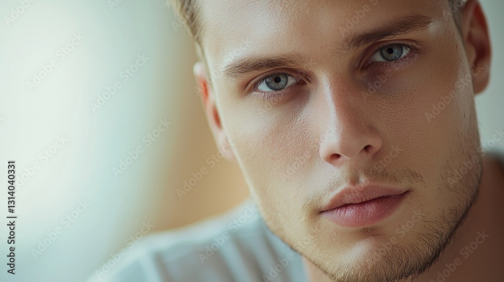 Close-up portrait of a young man with blue eyes. Close-up portrait of a young man with blue eyes.