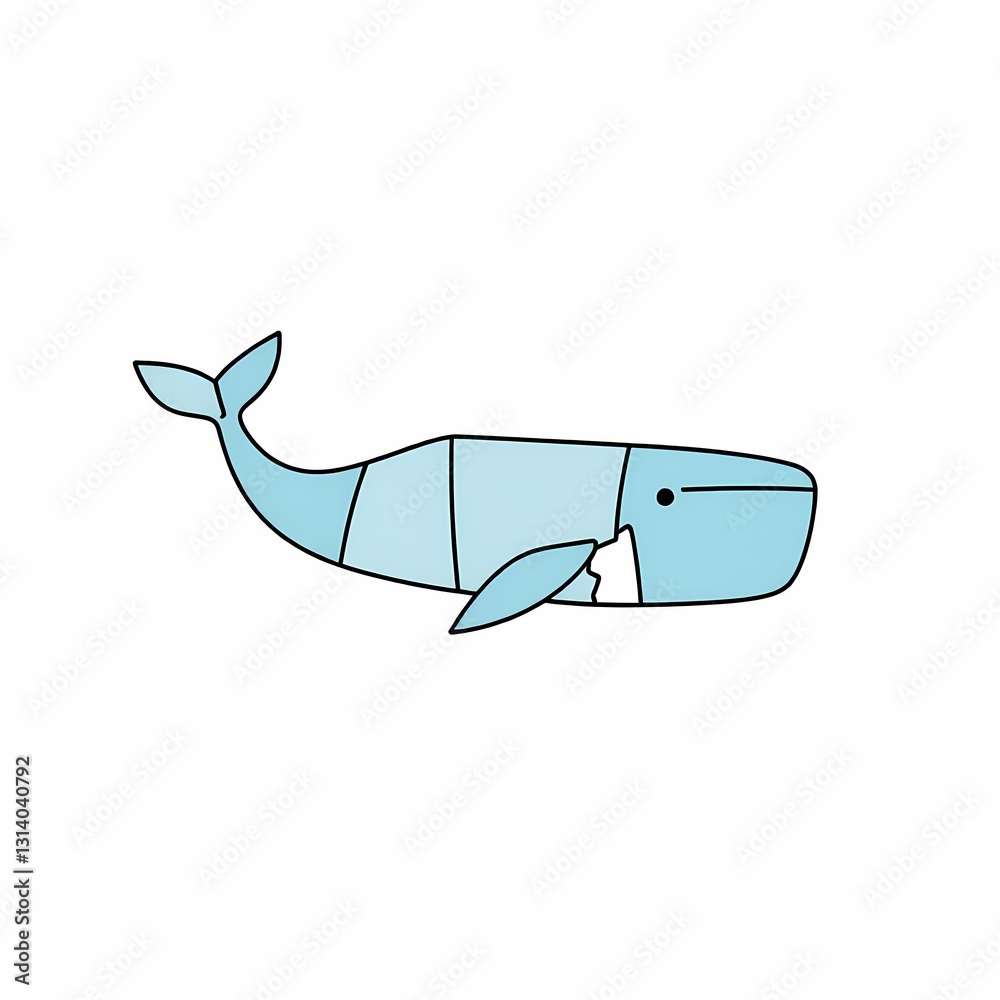 Fototapeta premium Blue Whale Cartoon: A charming cartoon illustration of a blue whale, showcasing simplified shapes and a playful design, perfect for children's content and educational materials.