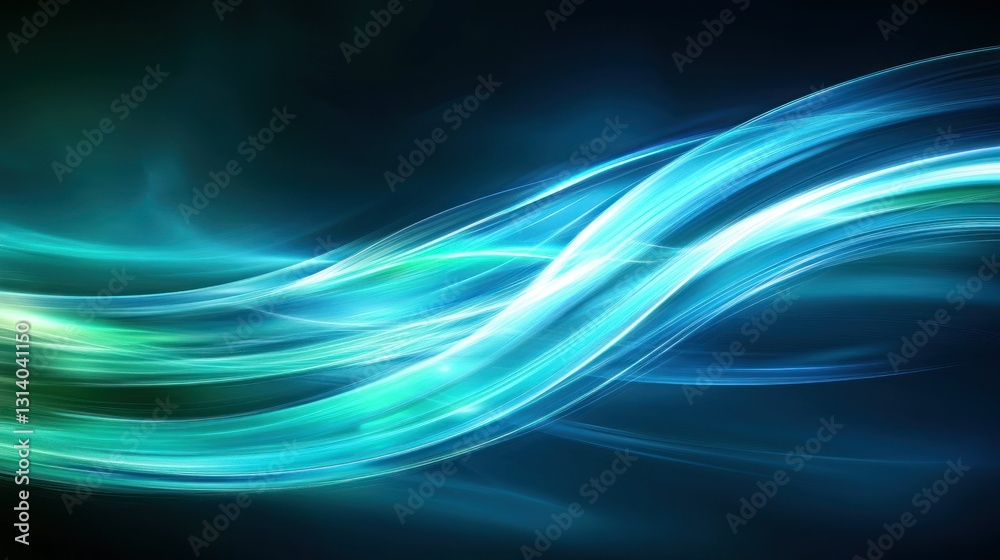 Fototapeta premium Blue and green flowing light forms a wavy background