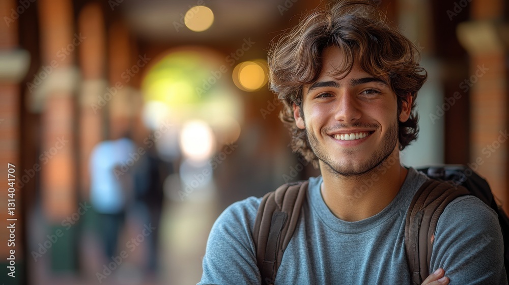 portrait of a smiling american student crossed hand in university campus portrait of a smiling american student crossed hand in university campus