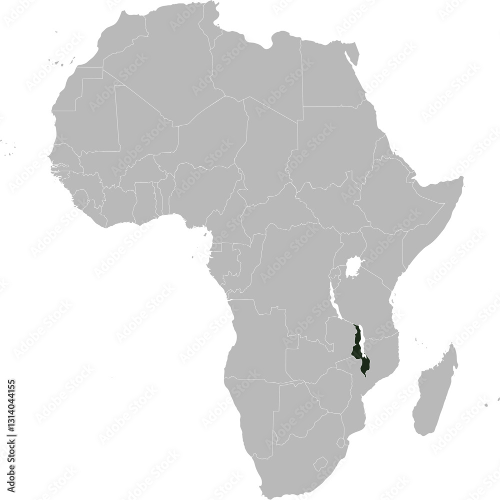 Fototapeta premium Detailed national location map of MALAWI within the great continent of Africa