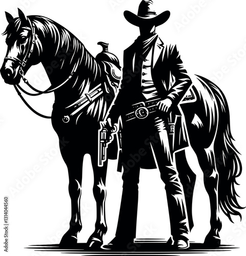 Cowboy vector black silhouette cricut design for T-Shirt