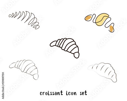 Croissant icon of bread, line and black glyph, icon set. Hand drawn sketch fresh bakery. Shop flat food design.Icon for infographic, packaging label, vector for food app and website, bistro