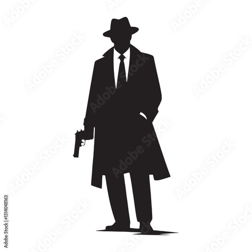 Secretive Detective silhouette, keeping information close to the chest - Detective illustration - Minimalist Detective vector - Profession silhouette
