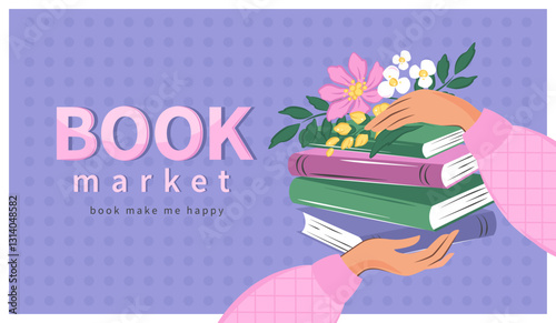 Layout design for bookstore, bookshop or library. Vector illustration for poster, cover, marketing, sale.
