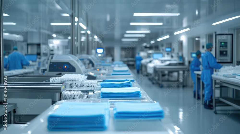 Fototapeta premium Cleanroom Manufacturing: Medical Product Assembly Line
