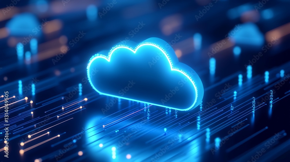 Futuristic Glow Cloud Icon with Digital Data Streams in a Modern Technology Background Futuristic Glow Cloud Icon with Digital Data Streams in a Modern Technology Background