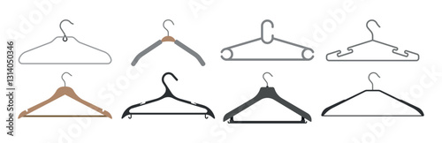 Hangers for clothes flat colored icon hand drawn vector cliparts isolated on white background