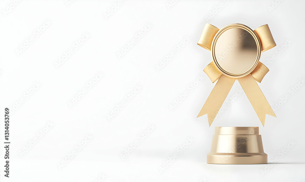 Elegant Gold Award Trophy with Ribbon on Plain Background Elegant Gold Award Trophy with Ribbon on Plain Background