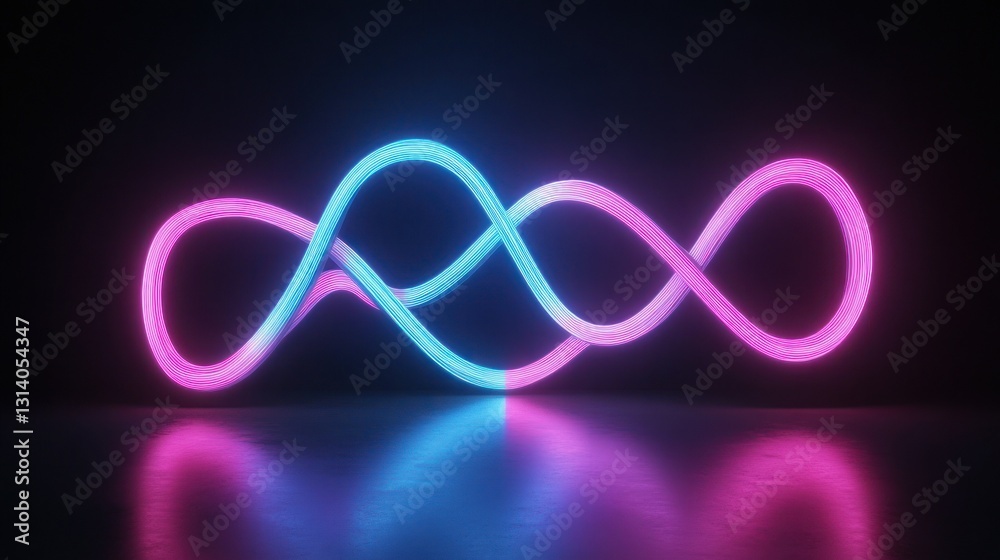A glowing neon sculpture with blue and magenta colors displayed A glowing neon sculpture with blue and magenta colors displayed