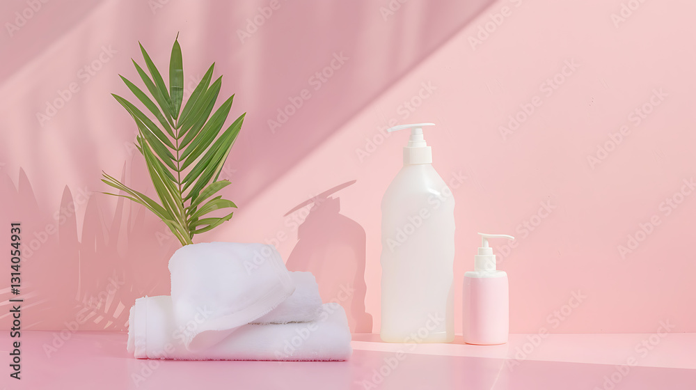 Relaxing spa scene with towels and bottles indoor lifestyle minimalist close-up serenity Relaxing spa scene with towels and bottles indoor lifestyle minimalist close-up serenity