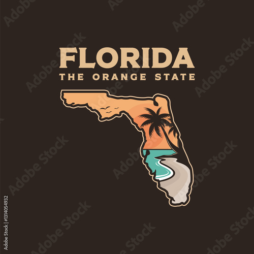 Illustration of Beautiful Florida state map logo design vector on dark background