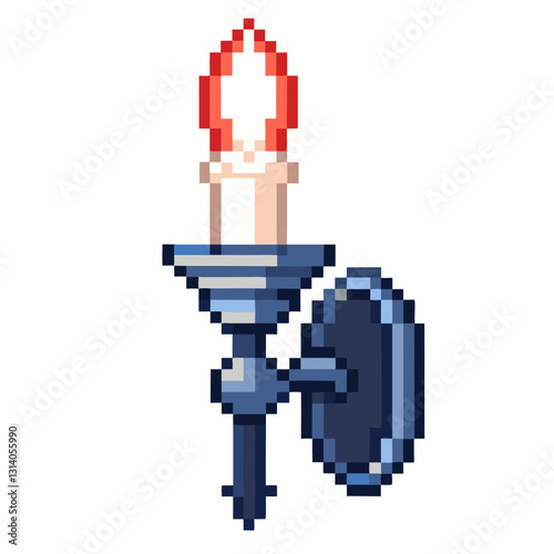 Retro Pixel Art Candle Sconce 8 Bit Style Light Fixture Illustration