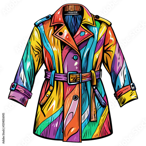 Colorful Abstract Trench Coat Illustration in Vibrant Rainbow Pattern