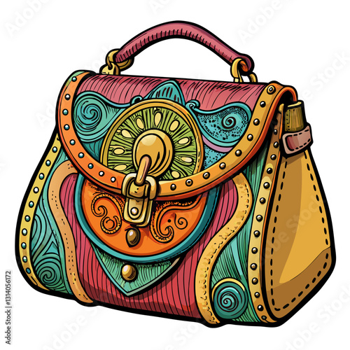 Colorful Vintage Handbag with Intricate Decorative Patterns