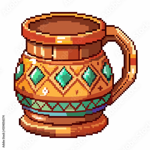 Retro Pixel Art Mug with Geometric Patterns and Vintage Colors