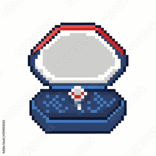 Retro Pixel Art Style Open Jewelry Box with Red and Blue Design