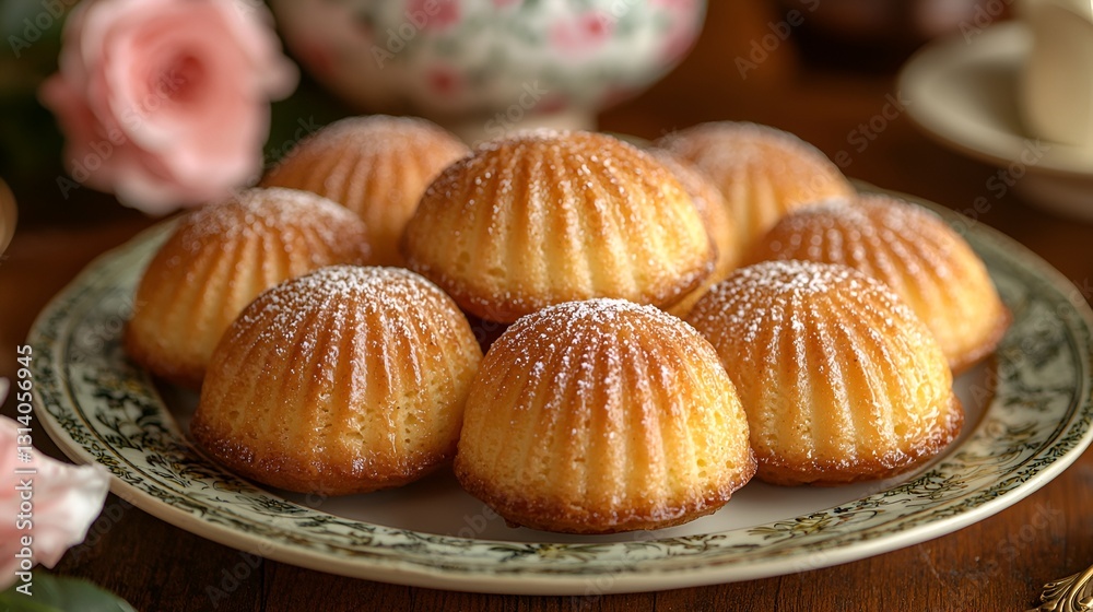 Pretty sugared madeleines on antique plate Pretty sugared madeleines on antique plate