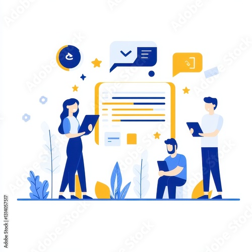 Group of people collaboratively working on a project focused on business concepts and customer experience strategy