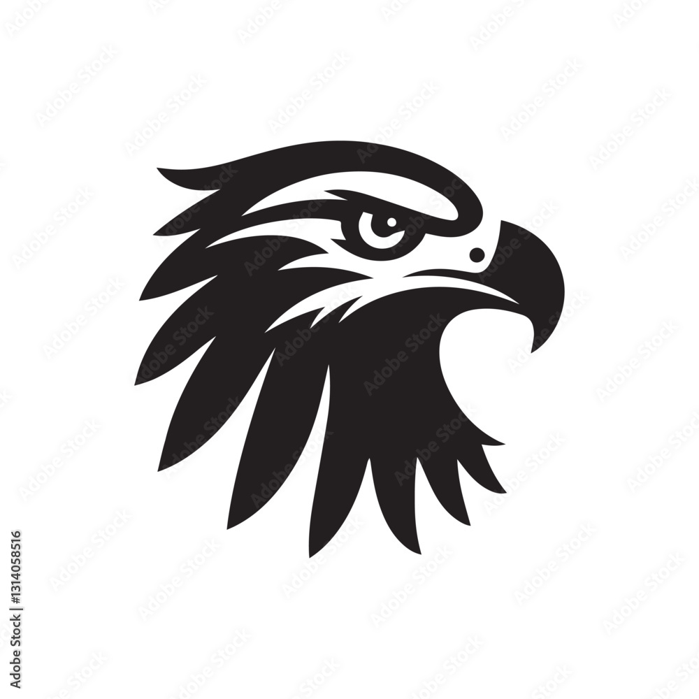 Obraz premium Eagle bird black soild silhouette isolated on white background, clip art logo icon 