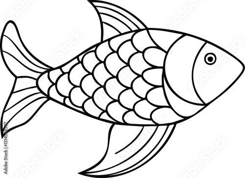 Stylish Fish Line Drawing with Fine Details – Isolated PNG on Transparent Background