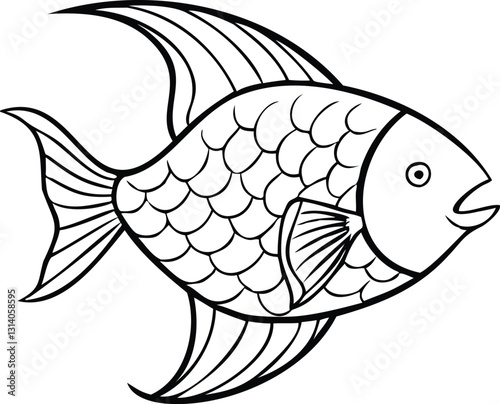 Stylish Fish Line Drawing with Fine Details – Isolated PNG on Transparent Background