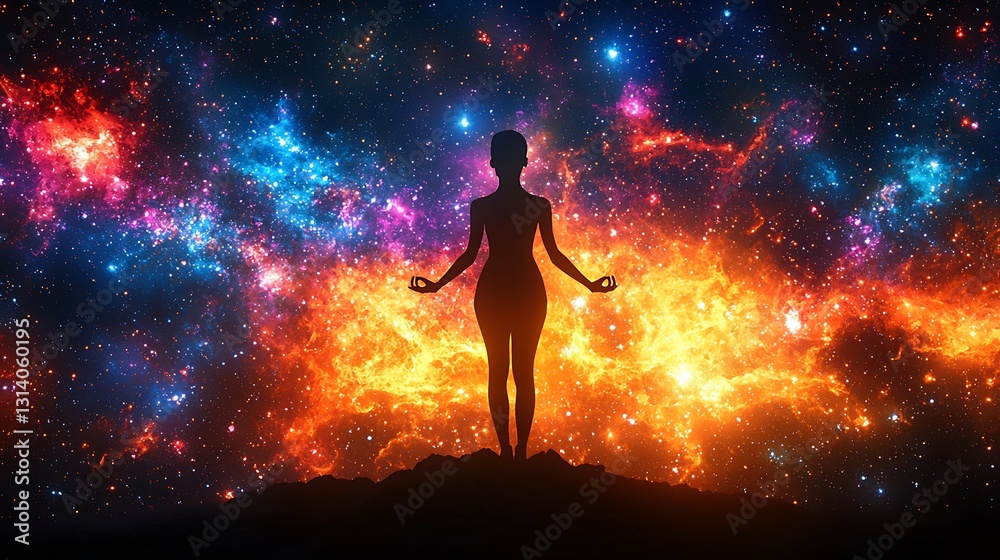 Cosmic Meditation: Silhouette on Nebula. Cosmic Meditation: Silhouette on Nebula.