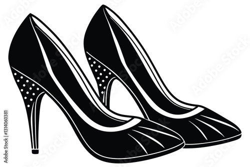 Set of outline black and white silhouette of women shoes with heels stilettos model accessory