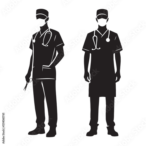 Pioneering Heart Surgeon silhouette, revolutionizing cardiac care - Surgeon illustration - Minimalist Surgeon vector - Profession silhouette
