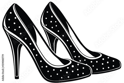 Set of outline black and white silhouette of women shoes with heels stilettos model accessory