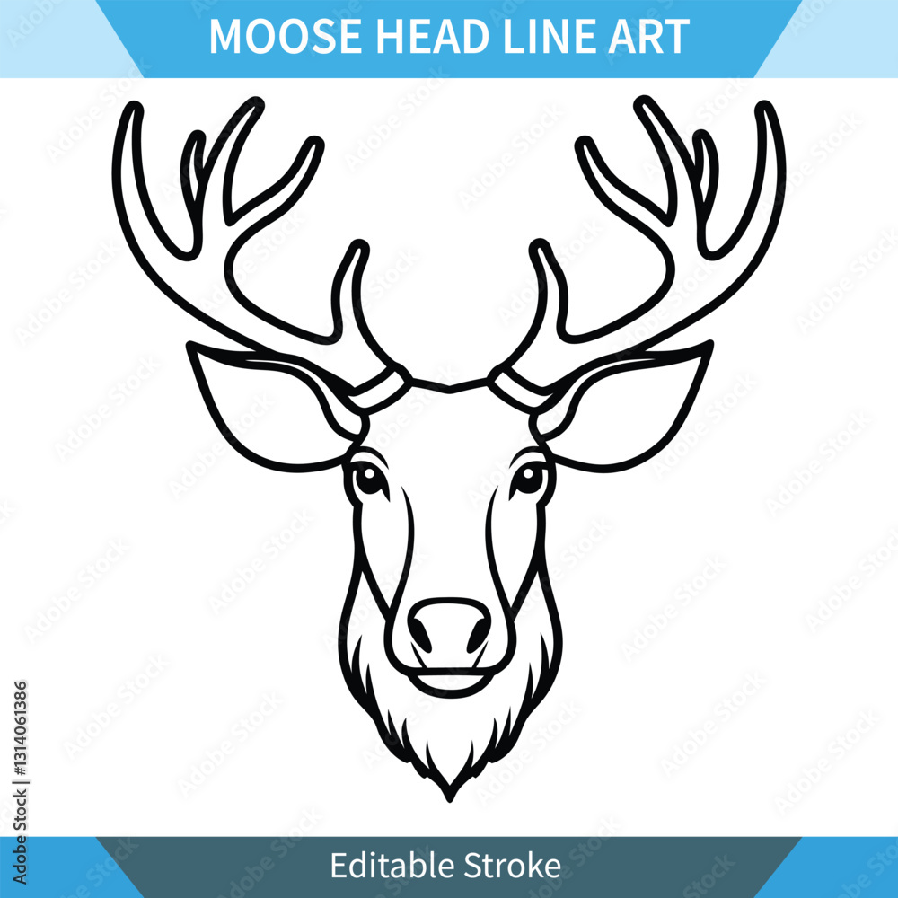 Moose Head Line Art Editable Vector Illustration Moose Head Line Art Editable Vector Illustration