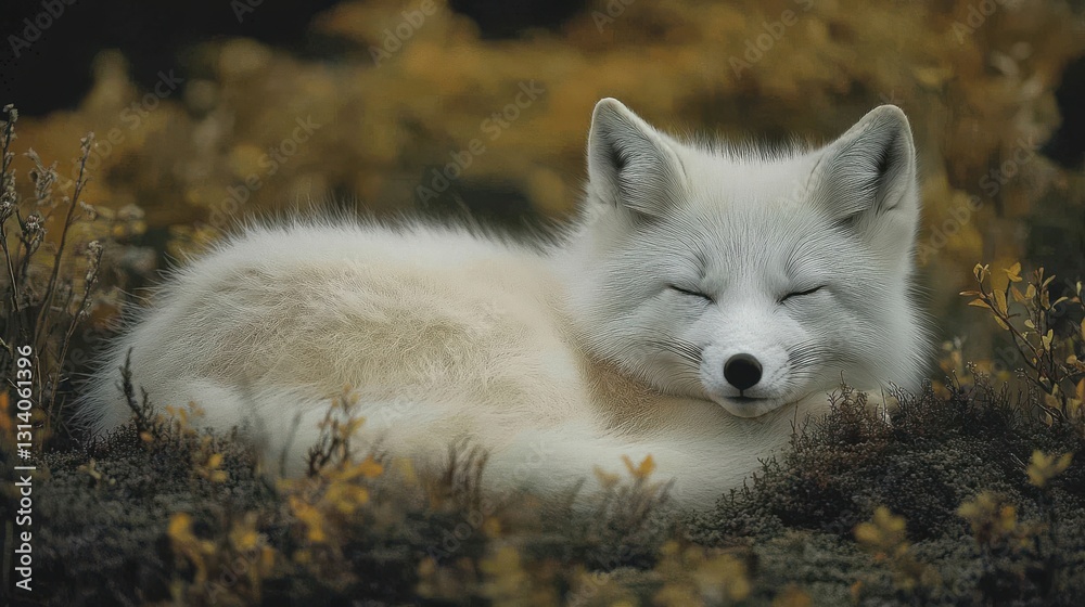 serene white arctic fox resting in soft natural light serene white arctic fox resting in soft natural light