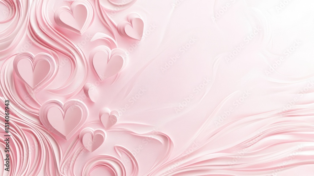 Pink and white textured artistic rendering features heart shapes gracefully composed Pink and white textured artistic rendering features heart shapes gracefully composed