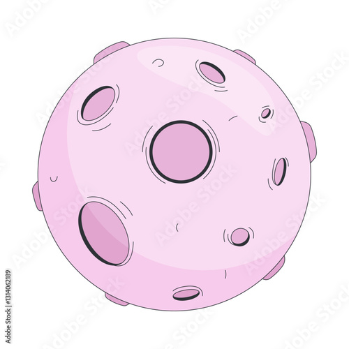 Fantasy moon with craters 2D cartoon object. Surreal celestial body. Dreamy lunar surface. Sci-fi theme. Dreamlike cosmic planet isolated element flat vector clip art on white. Spot illustration