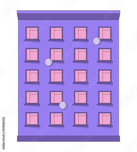 Cozy multi-story residential building 2D cartoon object. Rental property. Apartment complex home. Realestate multistory housing isolated element flat vector clip art on white. Spot illustration