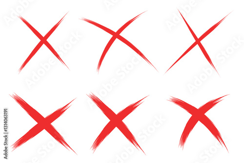 Set of hand drawn red cross mark icon