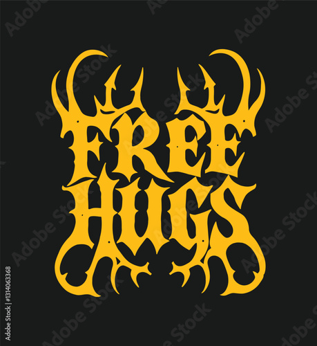 Free Hugs T-Shirt Design | Metal, Grunge & Gothic Typography