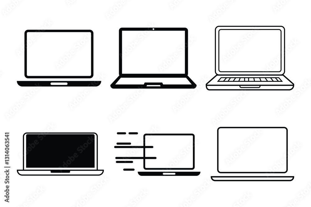 Laptop Icon Set: Minimalist Vector Illustrations Laptop Icon Set: Minimalist Vector Illustrations