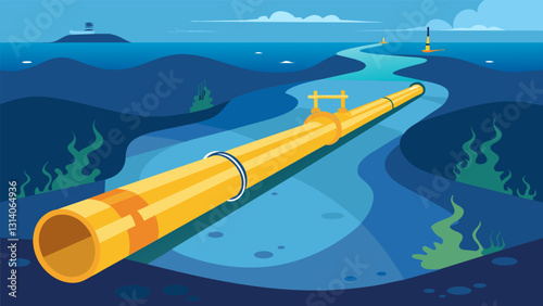 Beneath the surface the subsea oil pipeline hums with purpose serving as an underwater highway for liquid gold.. Vector illustration