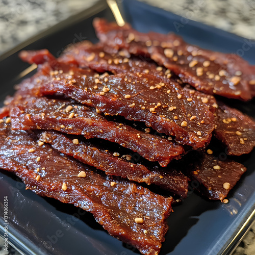 Delicious Dried Meat Snack with Chili Flakes and Seasoning photo