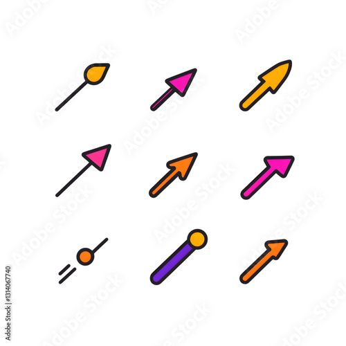 Cute Colorful Arrow icons set isolated on transparent background