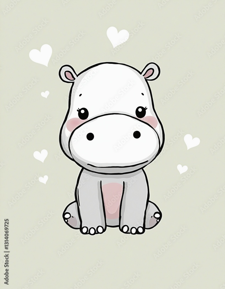 Fototapeta premium Adorable Baby Hippo Sketch